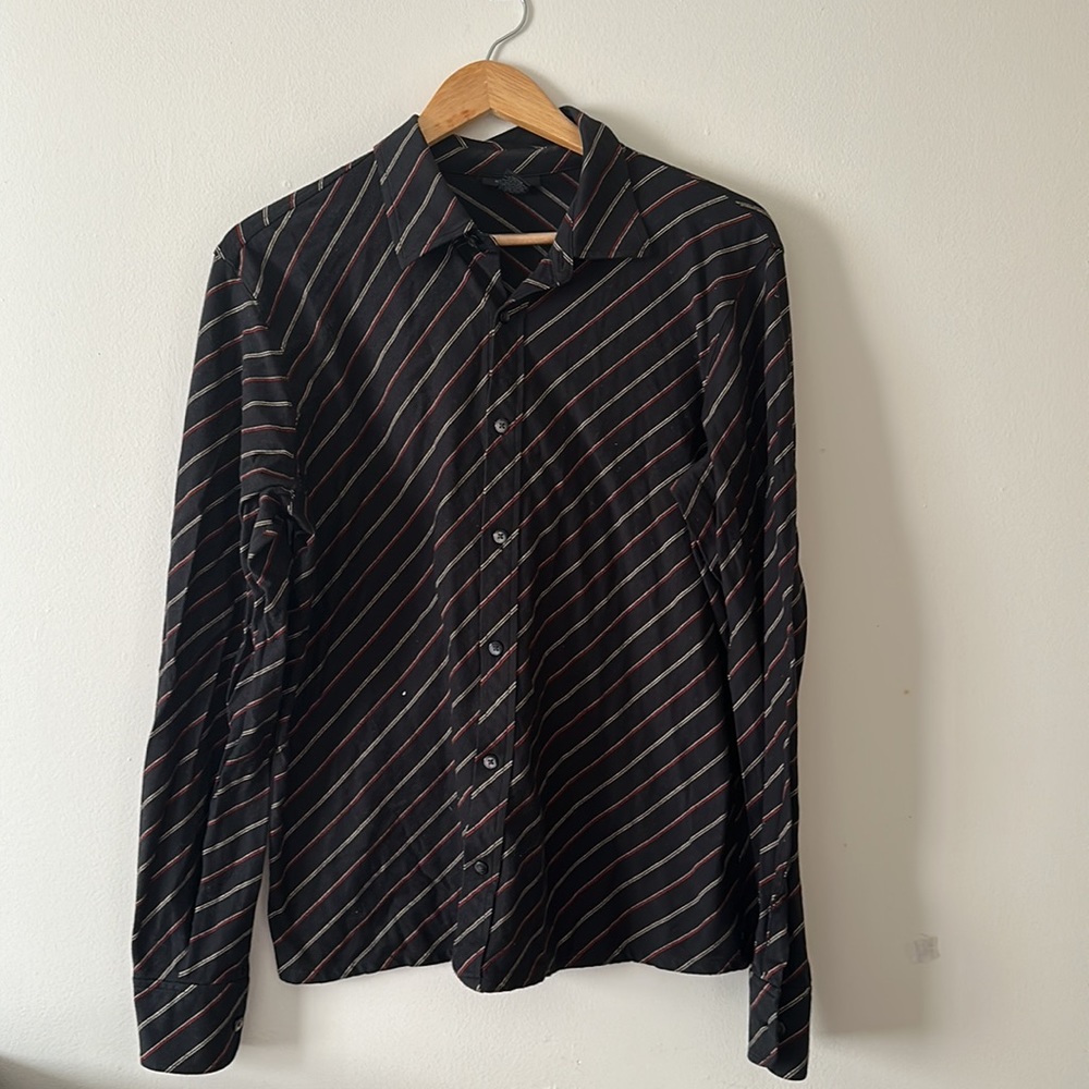 Express Striped Button-Down Black Long Sleeeve Shirt